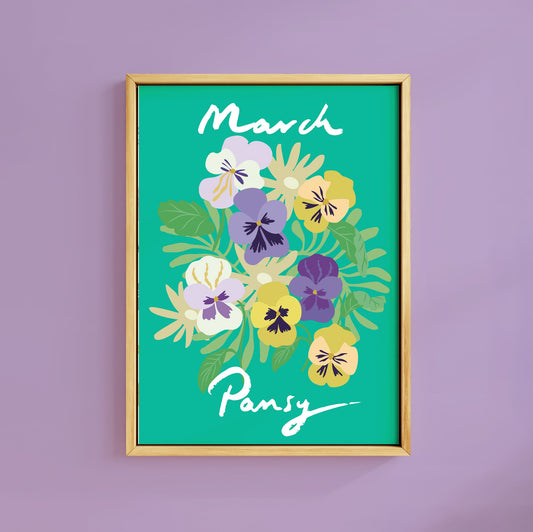 MARCH PANSY BIRTH FLOWER PRINT