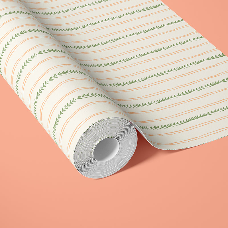 RIVIERA STRIPE PEACHES AND FERN WALLPAPER