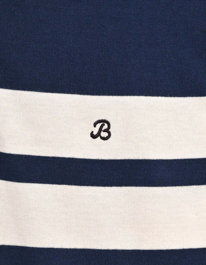 Navy Relaxed Fit Rugby Shirt with Cream Stripes
