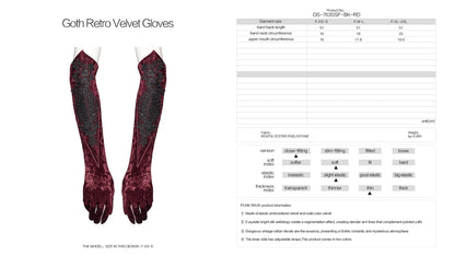 Gants en velours brodés Punk Rave Selene rouges