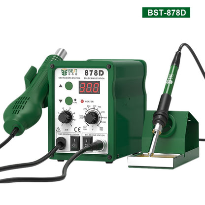 BEST BST-878D 2 in 1 Adjustable Temperature Hot Air Gun with Electric Soldering Iron Rework Station, US Plug(Green)