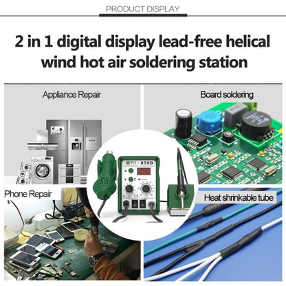 BEST BST-878D 2 in 1 Adjustable Temperature Hot Air Gun with Electric Soldering Iron Rework Station, US Plug(Green)