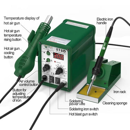 BEST BST-878D 2 in 1 Adjustable Temperature Hot Air Gun with Electric Soldering Iron Rework Station, EU Plug(Green)