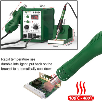 BEST BST-878D 2 in 1 Adjustable Temperature Hot Air Gun with Electric Soldering Iron Rework Station, EU Plug(Green)