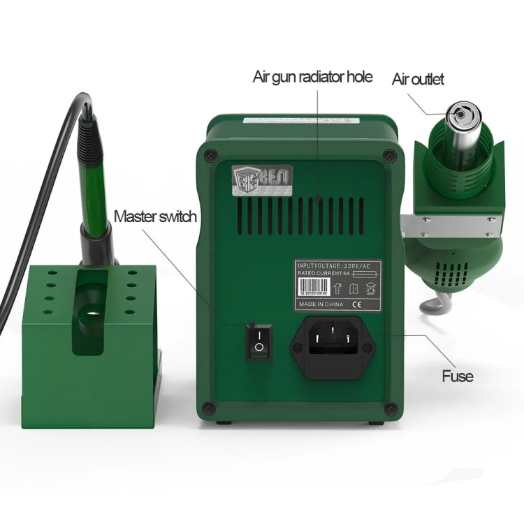 BEST BST-878D 2 in 1 Adjustable Temperature Hot Air Gun with Electric Soldering Iron Rework Station, EU Plug(Green)