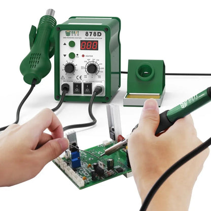 BEST BST-878D 2 in 1 Adjustable Temperature Hot Air Gun with Electric Soldering Iron Rework Station, EU Plug(Green)