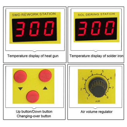BEST BST-898D Pistolet à air chaud sans plomb à température réglable avec affichage LED 2 en 1 AC 220V 720W avec station de soudage et fer à souder, prise UE (bleu)