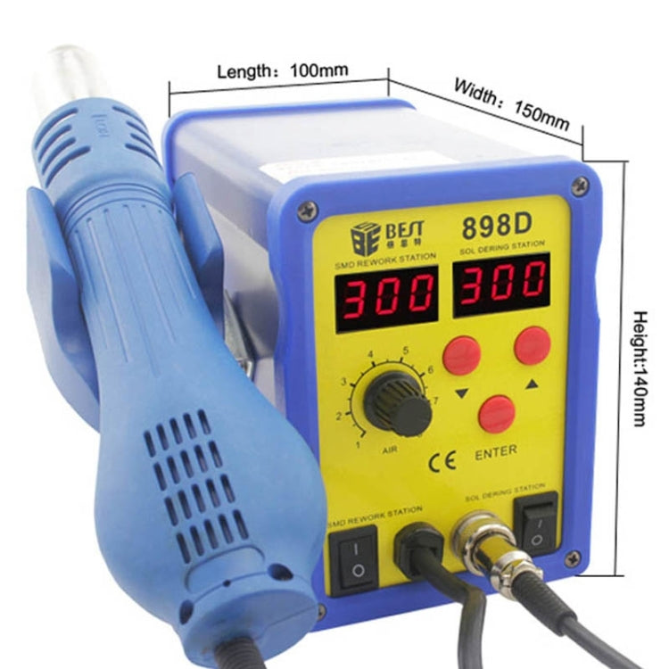 BEST BST-898D Pistolet à air chaud sans plomb à température réglable avec affichage LED 2 en 1 AC 220V 720W avec station de soudage et fer à souder, prise UE (bleu)