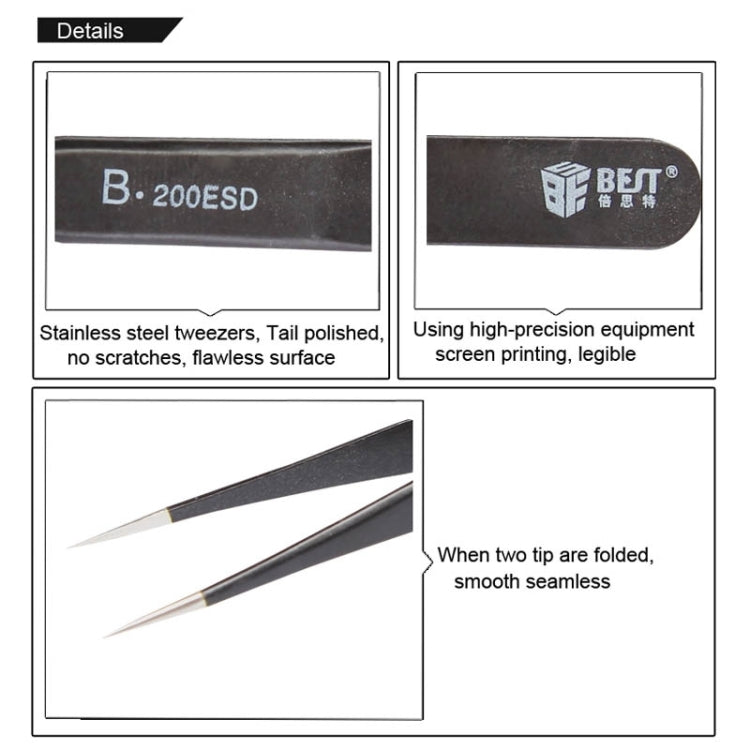 BEST BST-200ESD Pince à épiler antistatique en acier inoxydable 202