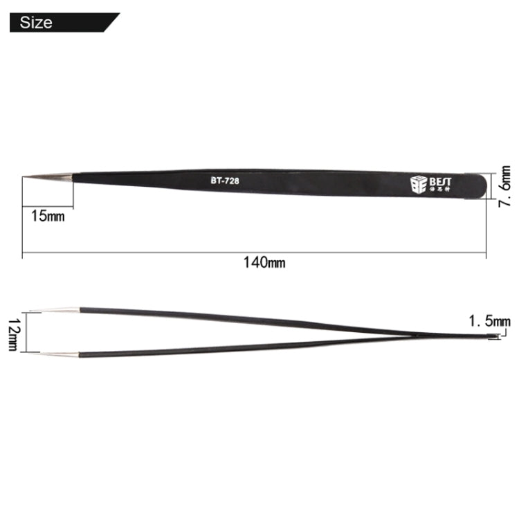 BEST BST-728 202 Stainless Steel Anti-static Tip Tweezers
