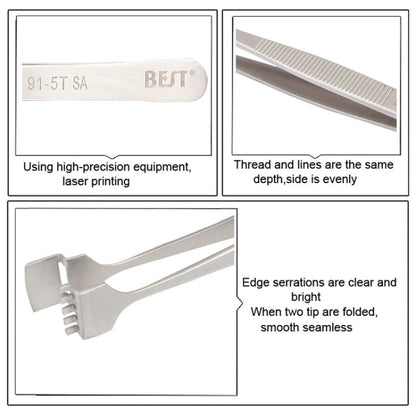 BEST BST-91-5T SA Professional Stainless Steel Wafer Tweezers for Silicon Wafer