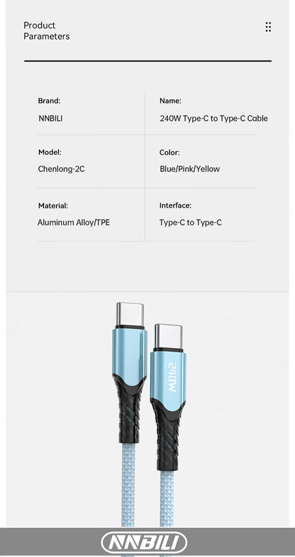 NNBILI 240W USB C Cable Power Wire QC4.0 for MacBook Samsung iPhone 15 16 USB C to C PD Cable 48V5A Fast Charging Type C Cable