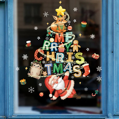 2024 Christmas Window Stickers Santa Claus Xmas Tree Cartoon Glass Decal Merry Christmas New Year Holiday Decorations for Home