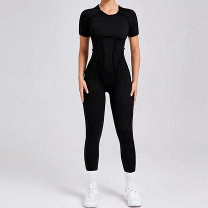 Women's One-Piece Suit Zipper Short Sleeve Gym Push Up Workout Clothes Fitness Short Bodysuit Sportswear Jumpsuits