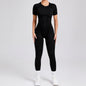 Women's One-Piece Suit Zipper Short Sleeve Gym Push Up Workout Clothes Fitness Short Bodysuit Sportswear Jumpsuits