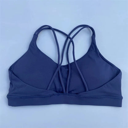 Soutien-gorge de sport uni doux haute résistance pour femme – Haut de sport serré pour entraînement complet, gym, yoga, sous-vêtement serré avec coussinet de poitrine