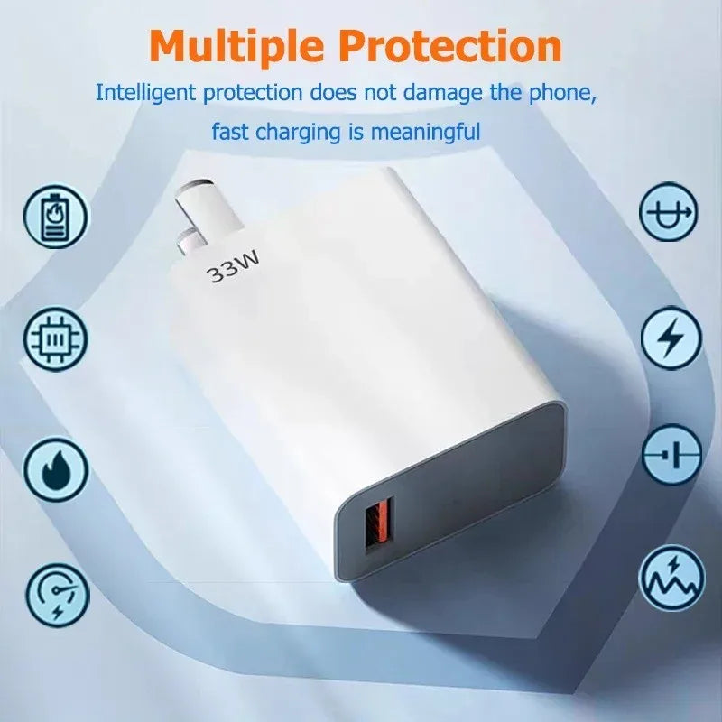 33W USB Charger Quick Charge Mobile Phone Power Adapter For Xiaomi Huawei 6A USB Type C Cable QC 3.0 Fast Charger Data Cable Set