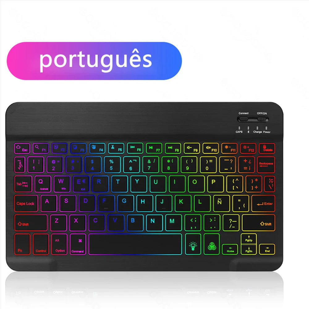 EMTRA Clavier et souris Bluetooth rétroéclairés pour iOS, Android, Windows, iPad, clavier portugais, clavier espagnol