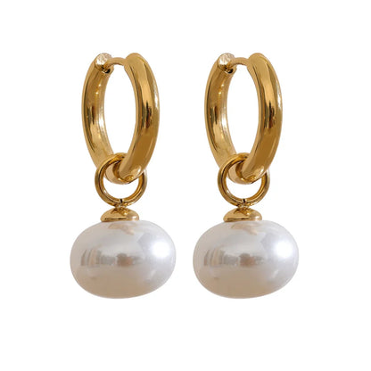 Yhpup High Quality Imitation Pearls Drop Stainless Steel Golden Korean Hoop Earrings Charms Fashion Jewelry Bijoux Femme Gift