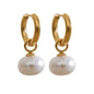 Yhpup High Quality Imitation Pearls Drop Stainless Steel Golden Korean Hoop Earrings Charms Fashion Jewelry Bijoux Femme Gift