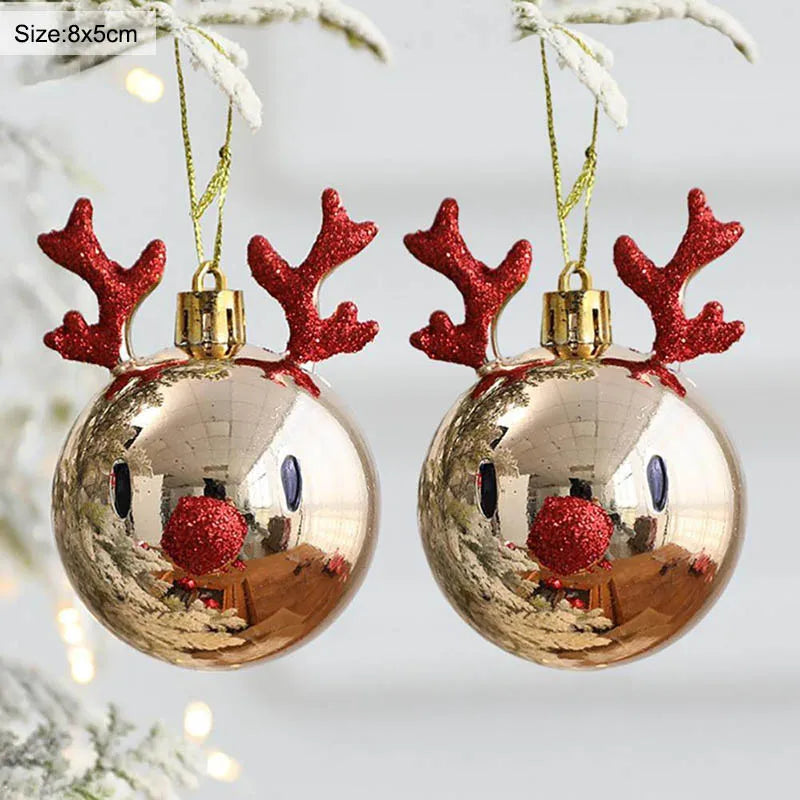 2pcs Elk Christmas Balls Ornaments Xmas Tree Hanging Bauble Pendant  Christmas Decorations for Home New Year Party Navidad 2024