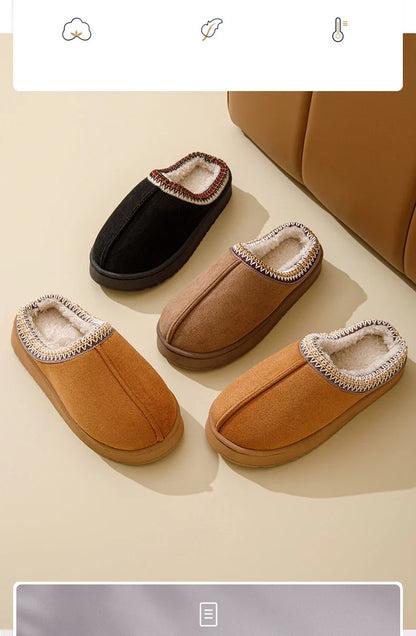 Chaussons d'intérieur bohèmes d'hiver en peluche avec conception antidérapante et chaude pour des pieds confortables