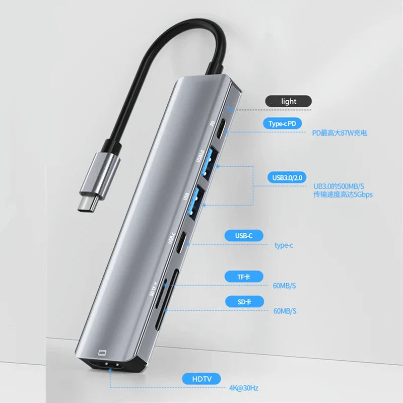 USB C Hub to 4K HDMI-Compatible USB 3.0 2.0 Type C PD Charging Dock for MacBook iPad Samsung S10 Dex TV Mouse Keyboard U Disk