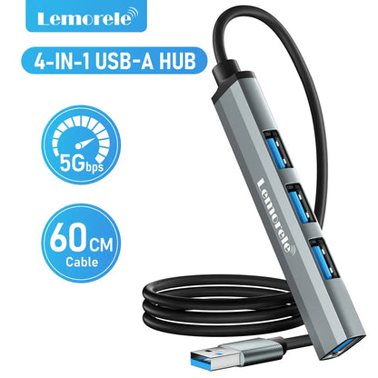 Lemorele Adaptateur USB OTG 4 ports 120 cm Adaptateur multi-répartiteur USB A 3.0 Accessoires pour ordinateur portable Xiaomi Lenovo Macbook Pro