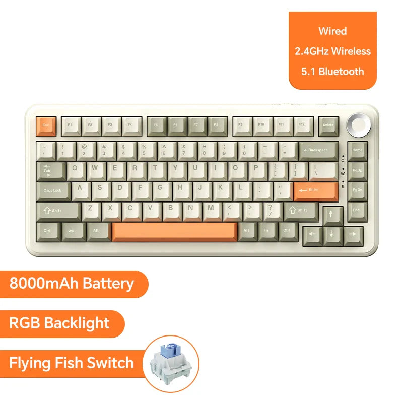 Ajazz AK820/AK820Pro Gaming Mechanical Keyboard Bluetooth 5.1/Wireless/C-Wired Customized Keyboard with Knob Hot Swapping Gasket