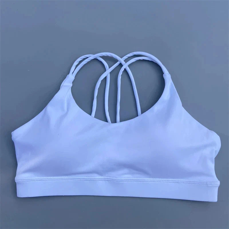Soutien-gorge de sport uni doux haute résistance pour femme – Haut de sport serré pour entraînement complet, gym, yoga, sous-vêtement serré avec coussinet de poitrine