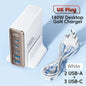 Chargeur USB Toocki 140W GaN 5-en-1 de bureau à charge rapide Type C avec affichage LED pour iPhone Xiaomi Smartphone Ordinateur portable