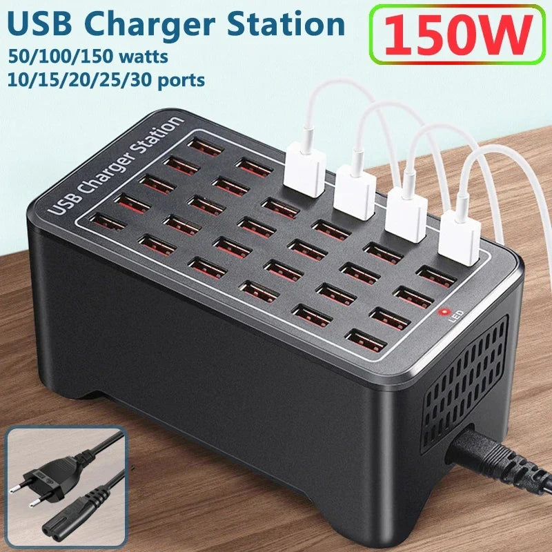 Chargeur USB 10 15 20 25 30 Ports HUB 150W Station de charge rapide universelle murale de bureau pour adaptateur secteur de téléphone portable