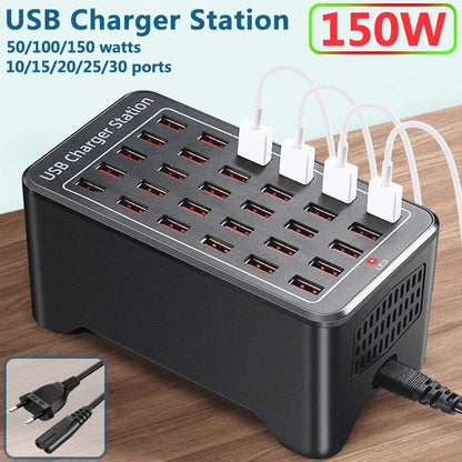 Chargeur USB 10 15 20 25 30 Ports HUB 150W Station de charge rapide universelle murale de bureau pour adaptateur secteur de téléphone portable