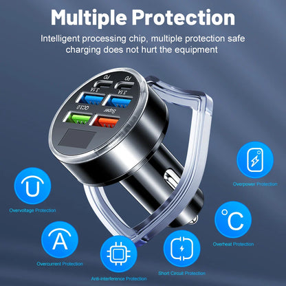 Total 100W Car Charger 6 Ports USB C Charger PD Fast Charging for iPhone 15 14 13 Pro Max Xiaomi 14 13 Samsung