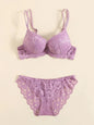 1 Set Elegant Erotic Lace Embroidery Breathable Fabric Lingeries : Push-Up Bra, Low Waist Sheer Panty - Ultimate Valentine's Day
