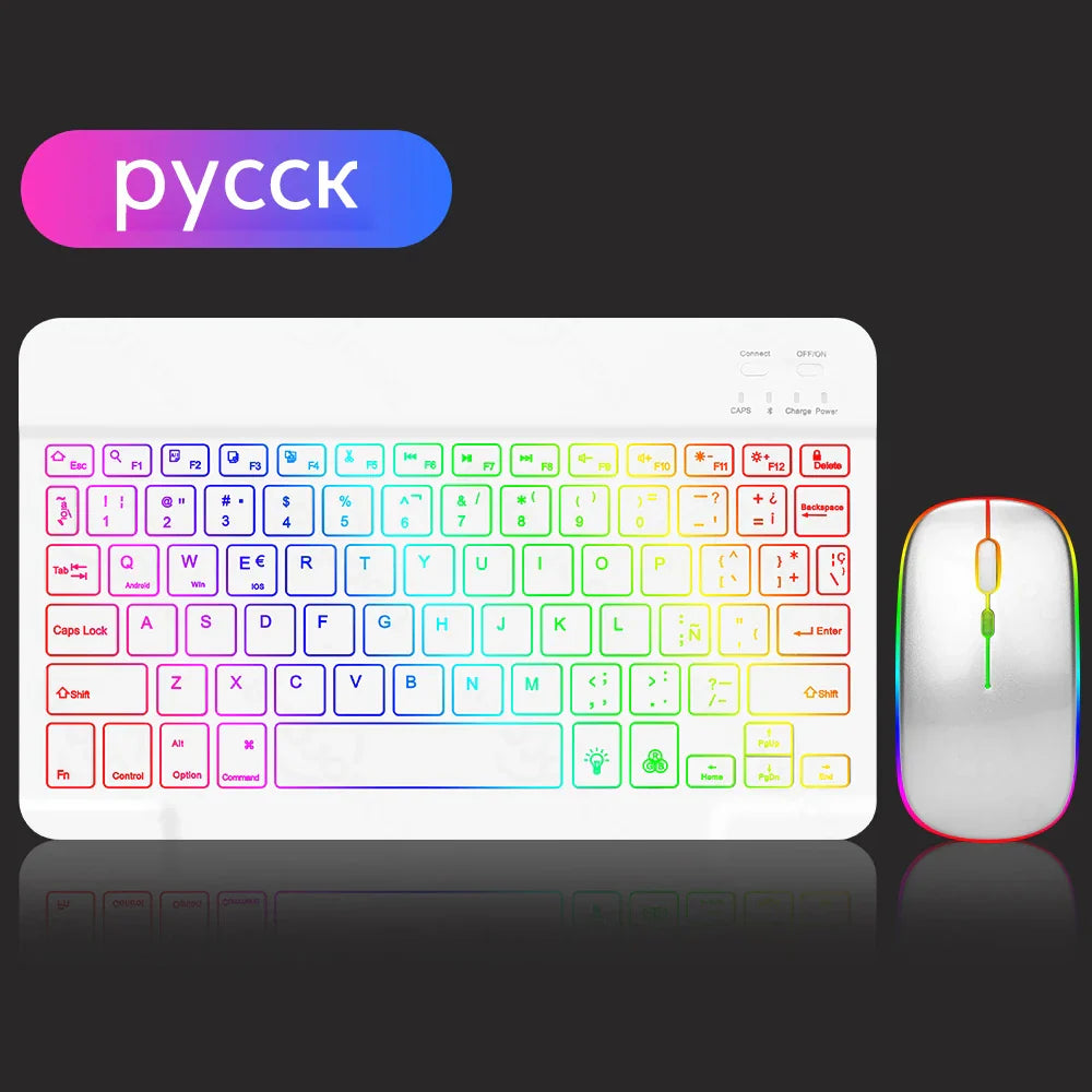 EMTRA Clavier et souris Bluetooth rétroéclairés pour iOS, Android, Windows, iPad, clavier portugais, clavier espagnol