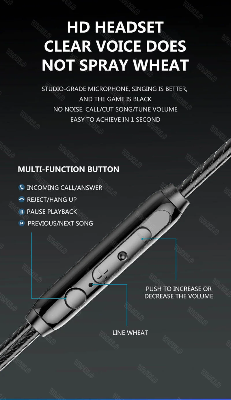 VAORLO 3.5mm/Type-C Wired Headphones Heavy Bass In Ear Earphone With Mic USB C Stereo Earbuds Gaming Headset For Samsung iPhone