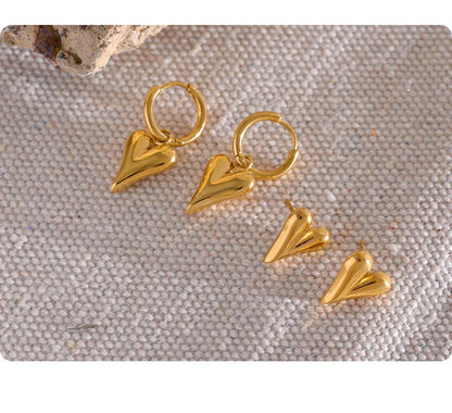 Yhpup Stainless Steel Chic Heart Huggie Hoop Earrings Charm Gold Color Tarnish Free Trendy Fashion Jewelry for Women Bijoux