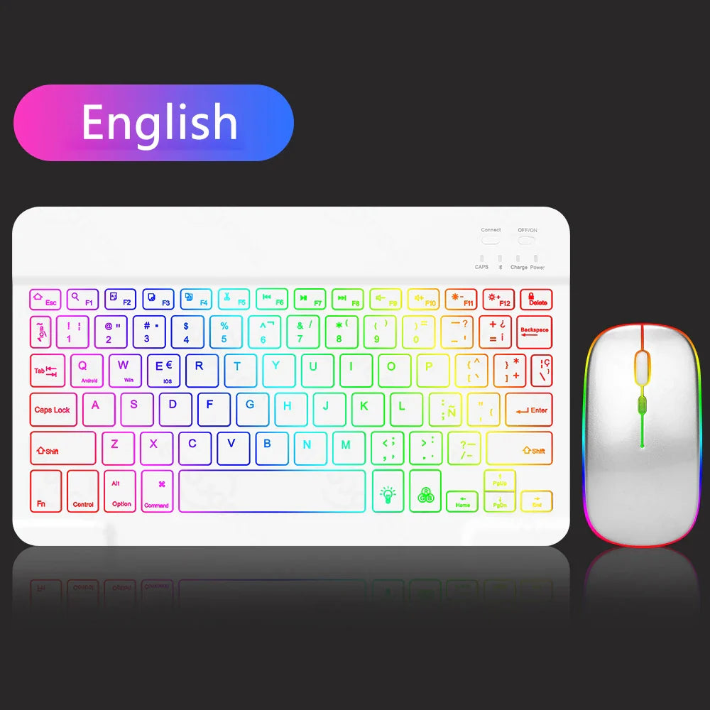 EMTRA Clavier et souris Bluetooth rétroéclairés pour iOS, Android, Windows, iPad, clavier portugais, clavier espagnol