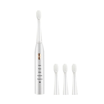 Jianpai Brosse à dents électrique acoustique classique noire et blanche pour adulte, 5 modes, chargement USB, étanche IPX7, électrique acoustique