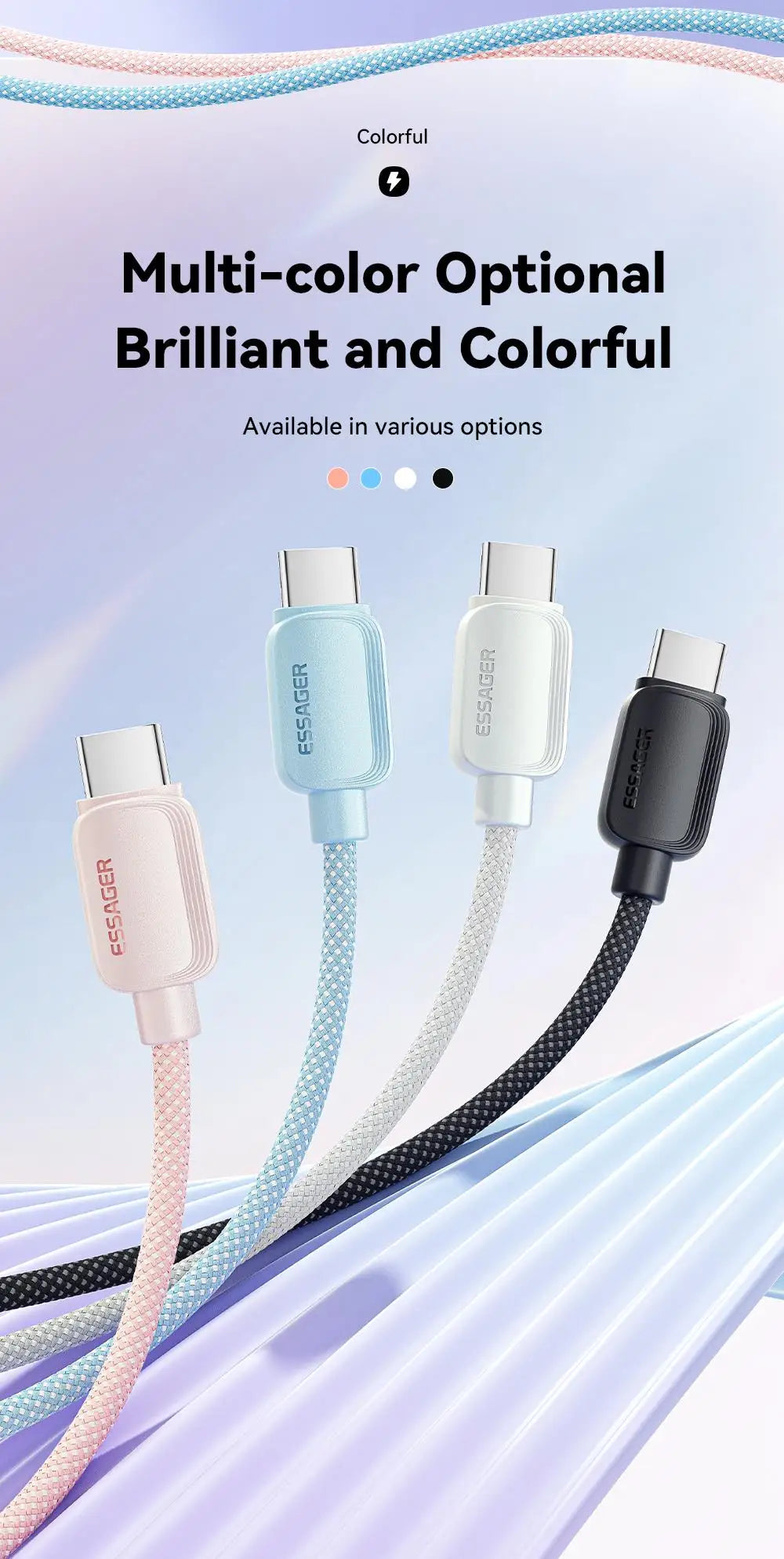 Essager 100W USB Type C To USB C Cable 5A PD Fast Charging Cable Type C Wire For Xiaomi Samsung Huawei Oppo Oneplus Macbook iPad