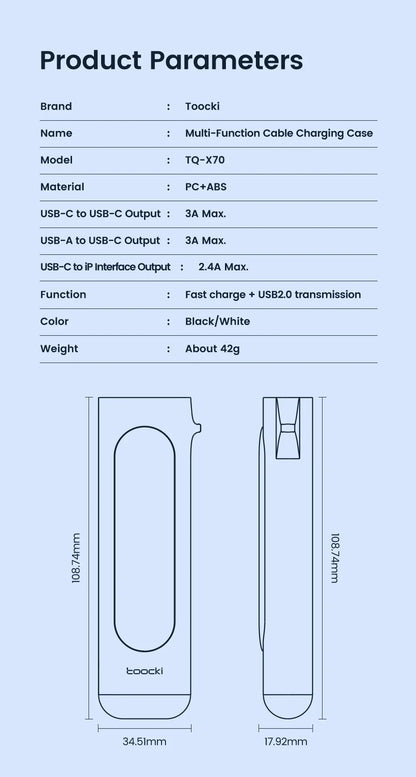 Toocki PD60W USB C To Type C Cable For iPhone 15 Pro Max 5 in 1 Cable Charging Case Set USB Adapter Cable For Samsung S23 Xiaomi