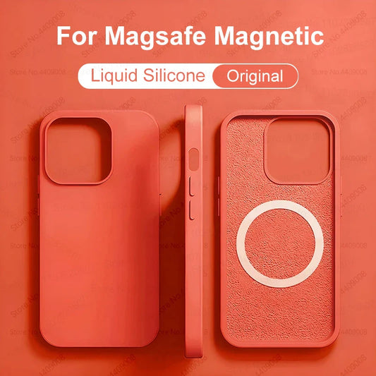 Coques magnétiques Magsafe originales pour iPhone 15 14 13 12 11 Pro Max Plus, étui de charge sans fil en silicone liquide, accessoire