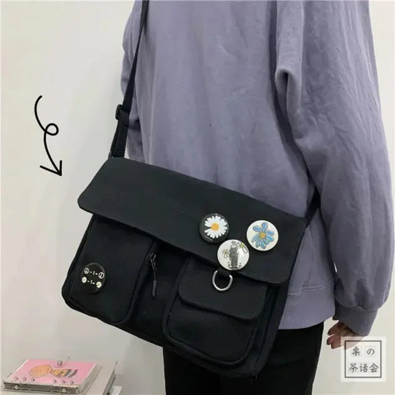 Ladies' Cute and Versatile Canvas Youth Fashion Shoulder Bag Student Large Capacity Crossbody Bag