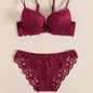 1 Set Elegant Erotic Lace Embroidery Breathable Fabric Lingeries : Push-Up Bra, Low Waist Sheer Panty - Ultimate Valentine's Day