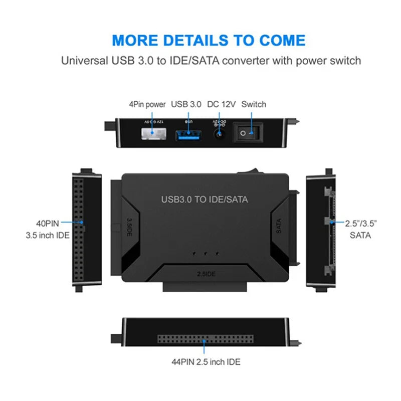 SATA/IDE to USB 3.0 Adapter Hard Drive Adapter Cable Converter for 2.5/3.5 Inch SATA and IDE HDD Support 6TB For PC Macbook