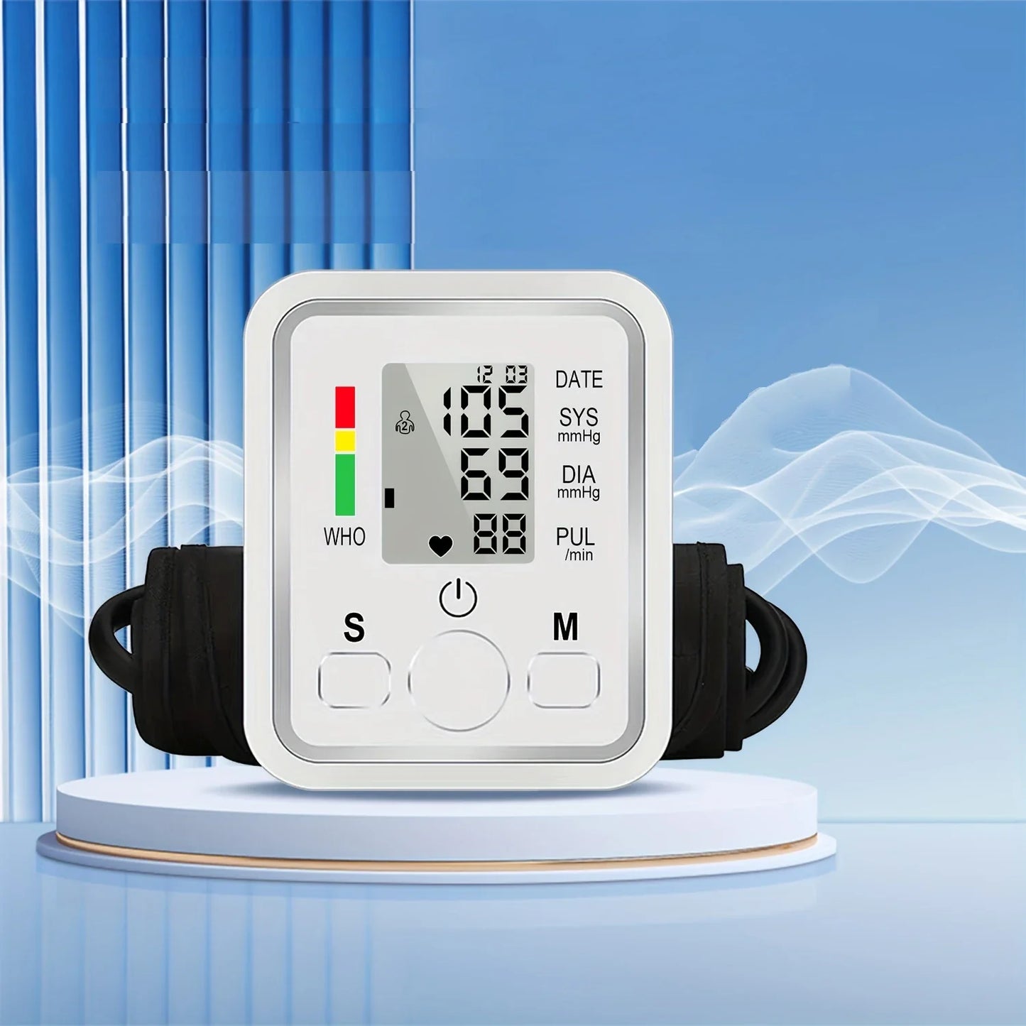 Upper Arm Automatic Blood Pressure Monitor BP Sphygmomanometer Pressure Meter Tonometer for Measuring Arterial Pressure