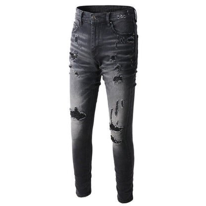 Jeans destroy homme slim fit noir gris élastique streetwear fashion rétro