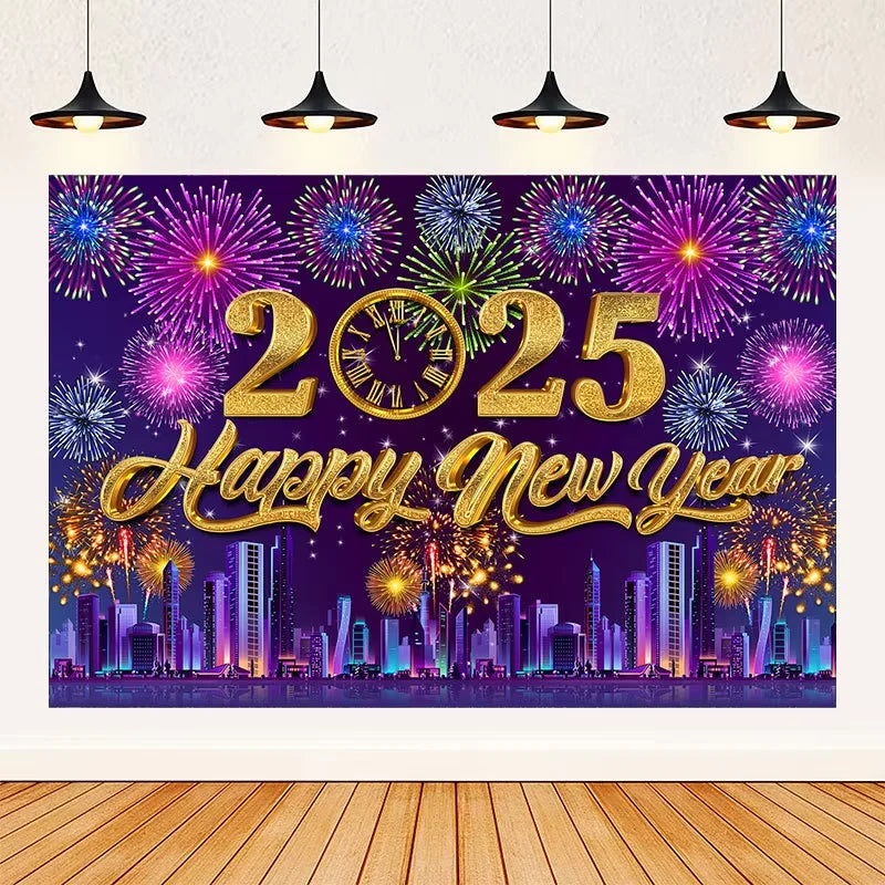 2025 Happy New Year Backdrops for Christmas Photography Decor Background Fireworks Celebrate Party Family Poster Photo Props