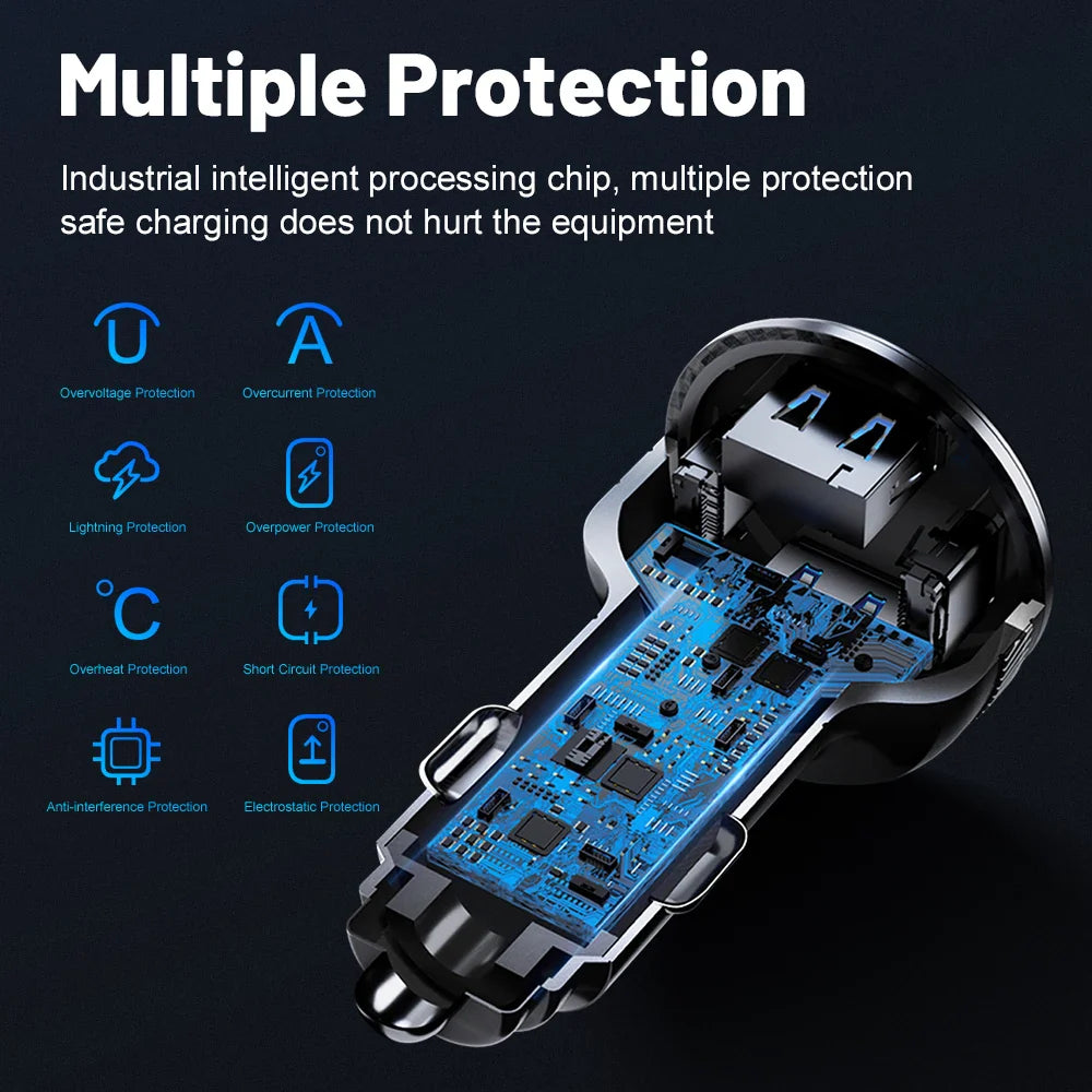 QC3.0 USB Car Charger Fast Charging Type C USB Phone Adapter in Car For iPhone 13 Pro Xiaomi Huawei Samsung Quick Charger